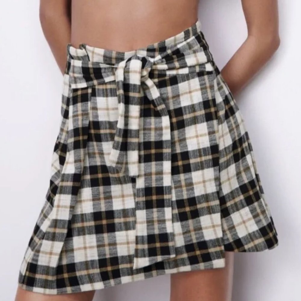 NWT ZARA PLAID COTTON WRAP SKIRT  BLOGGERS FAV